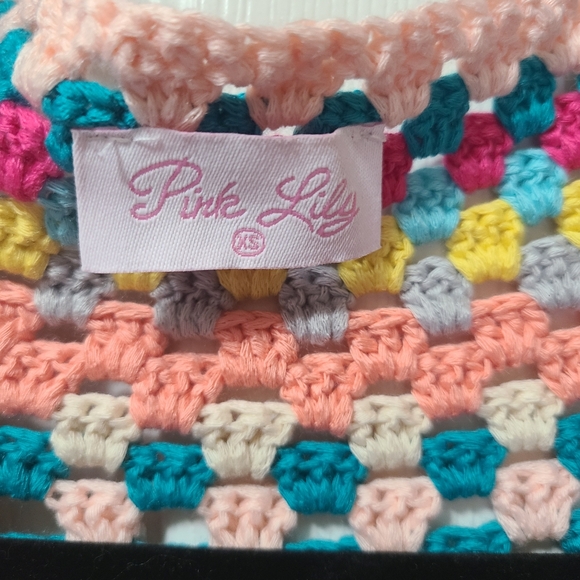 Pink lily pink colorful crochet long sleeve Cardigan - Picture 4 of 6